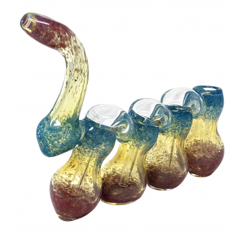 7" Silver Fumed Frit Ombre Quadrouple Inline Chamber Bubbler Hand Pipe - [STJ113]